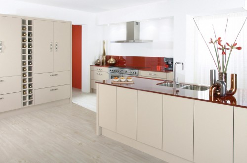 Modern white and red fitted kitchen