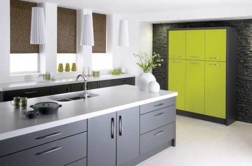 Modern green and grey fitted kitchen