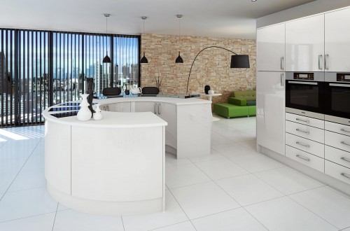 Modern shiny white fitted kitchen